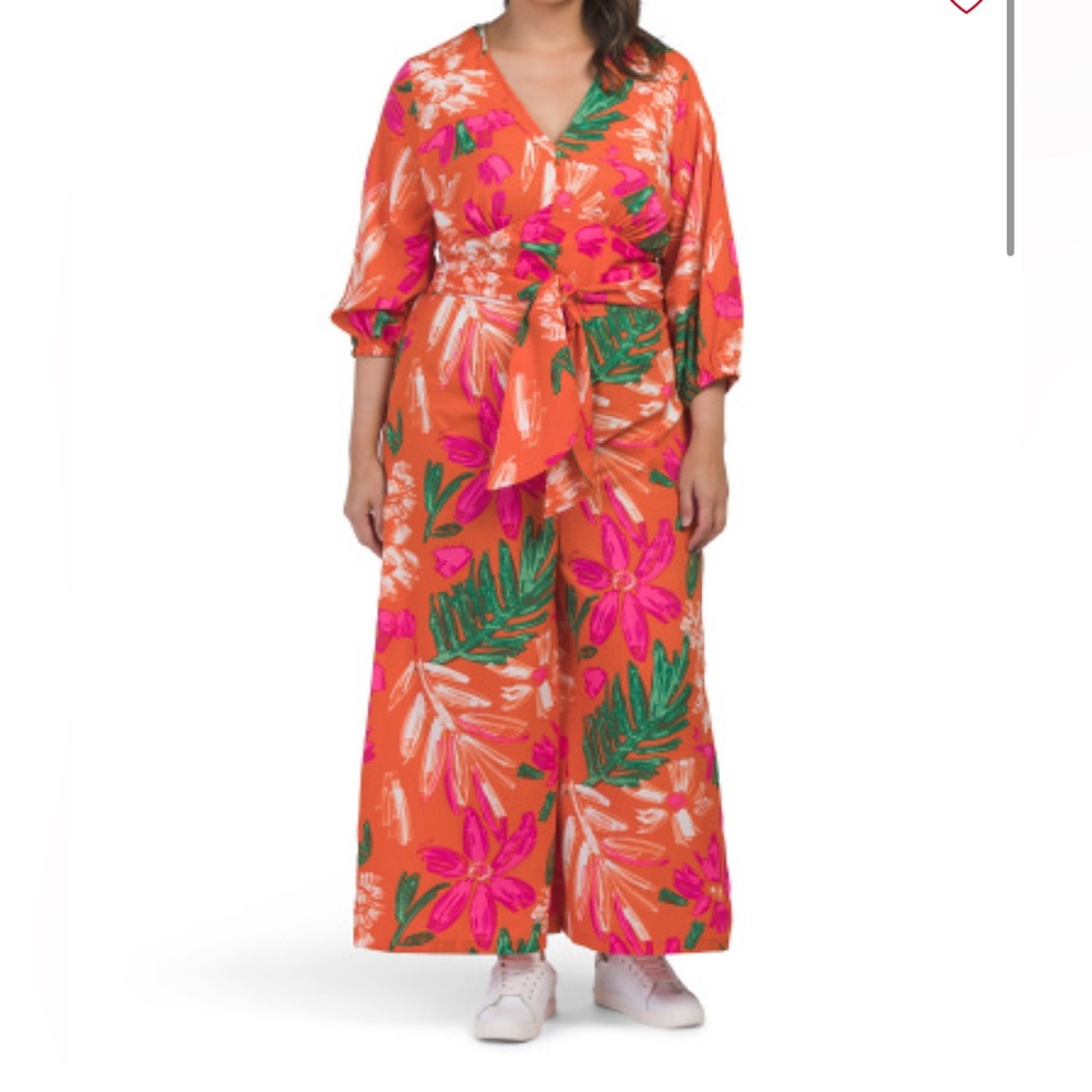 NWOT Floral Orange and Pink Two-Piece Set